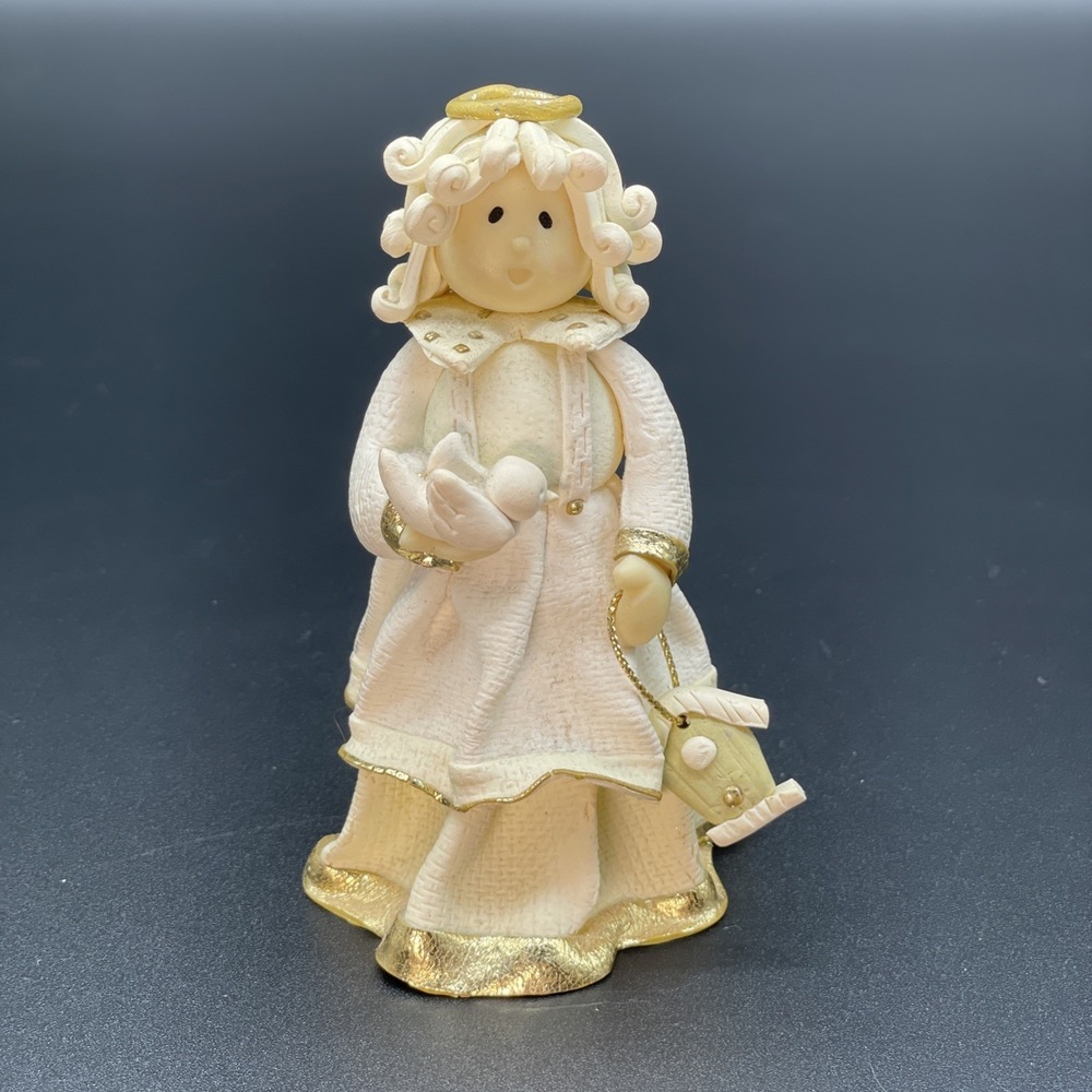 1990's Enesco Style Unmarked Angel Figurine With Bird And Birdhouse